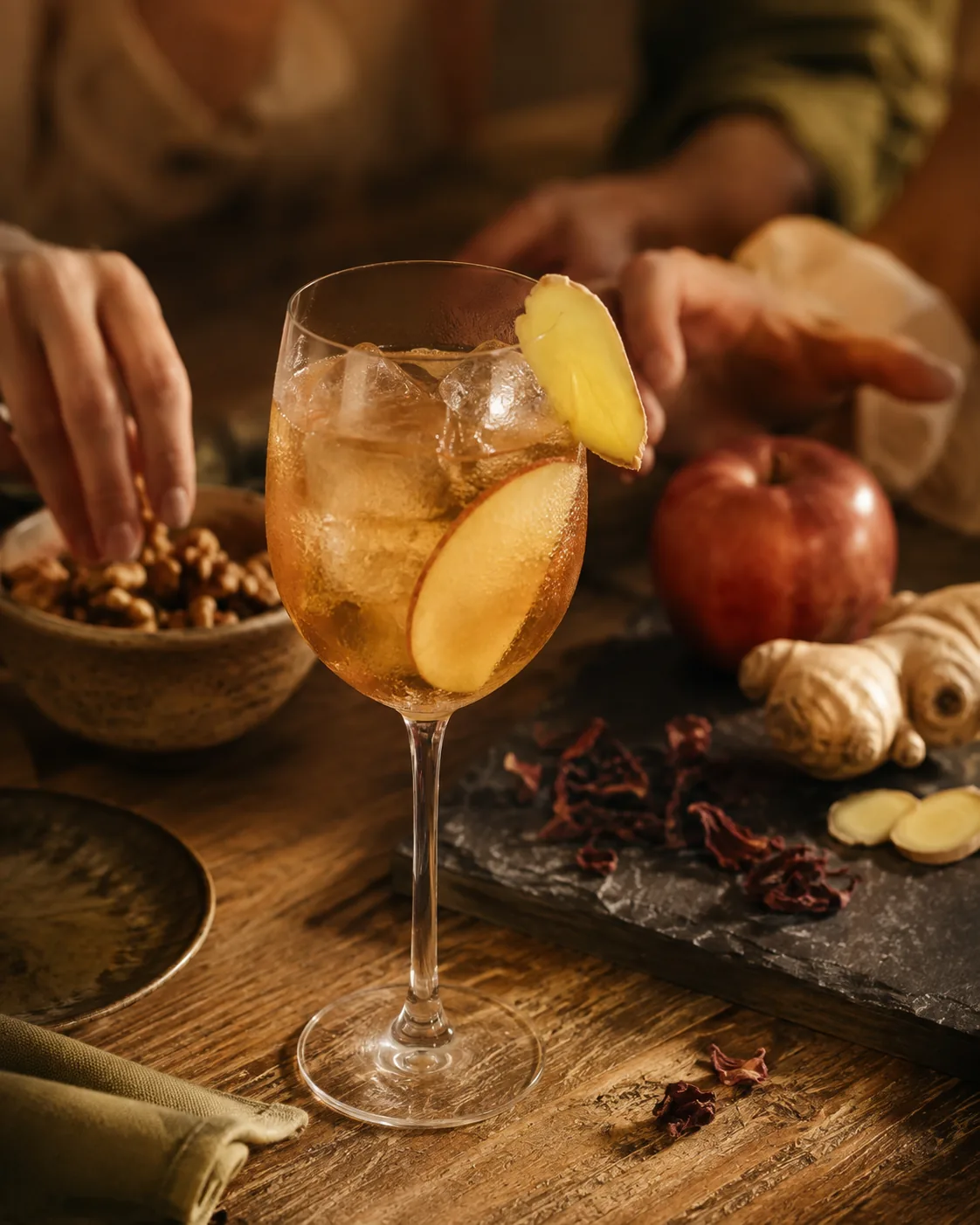 Un verre servi à table, pendant un apéritif entre amis